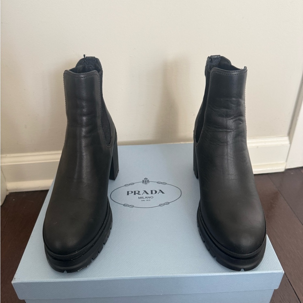 Prada Black Leather Platform Chelsea Boots